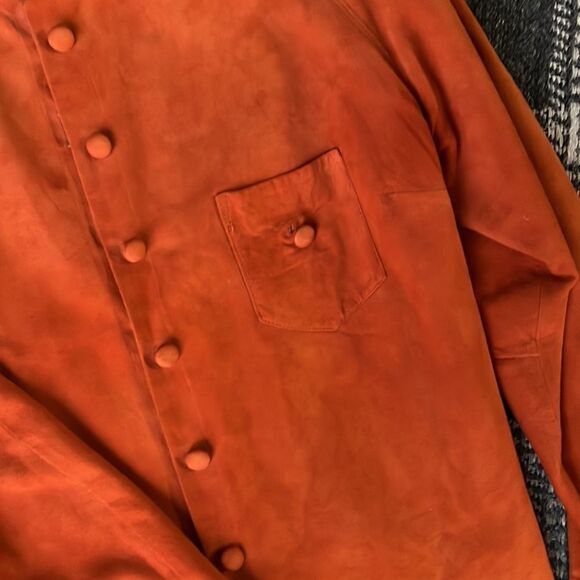 ORANGE SUEDE JACKET, SILK LINING, Size Medium ( no tag) Mini Pocket - Picture 3 of 5